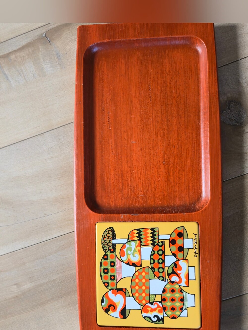 Vintage Georges Briard MCM Teak Serving Board w/ Signed Ceramic Tile 1960s/70s